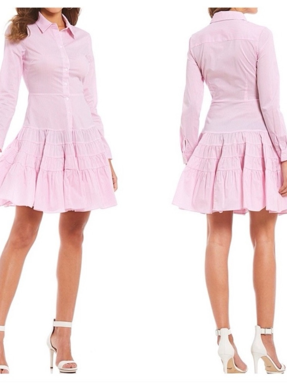 Gianni Bini Pink and White Striped Button Shirt Dress